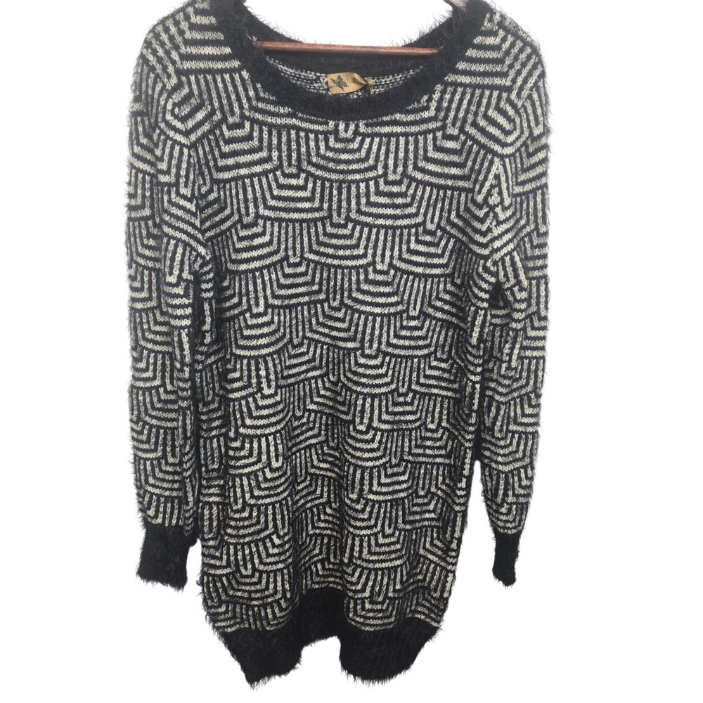 Katsumi Black Cream Geometric Print Textured Sweater Dress Womens XL NWT